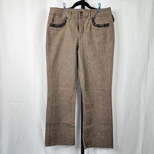 Bandolino Blu Womens Brown Textured Straight Leg Pants Faux Leather Trim Size 12